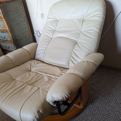 Leather Stressless Recliner Chair Swivel Lounger Cream Off White Wood Base Lawrence Furniture Z Gallerie West Elm Pottery Barn Restoration Hardware 