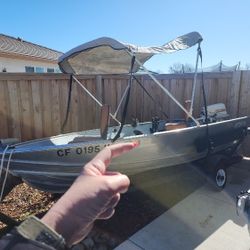 12' Aluminum Gregor Fishing Boat W/canopy, Gas Motor And Trailer 