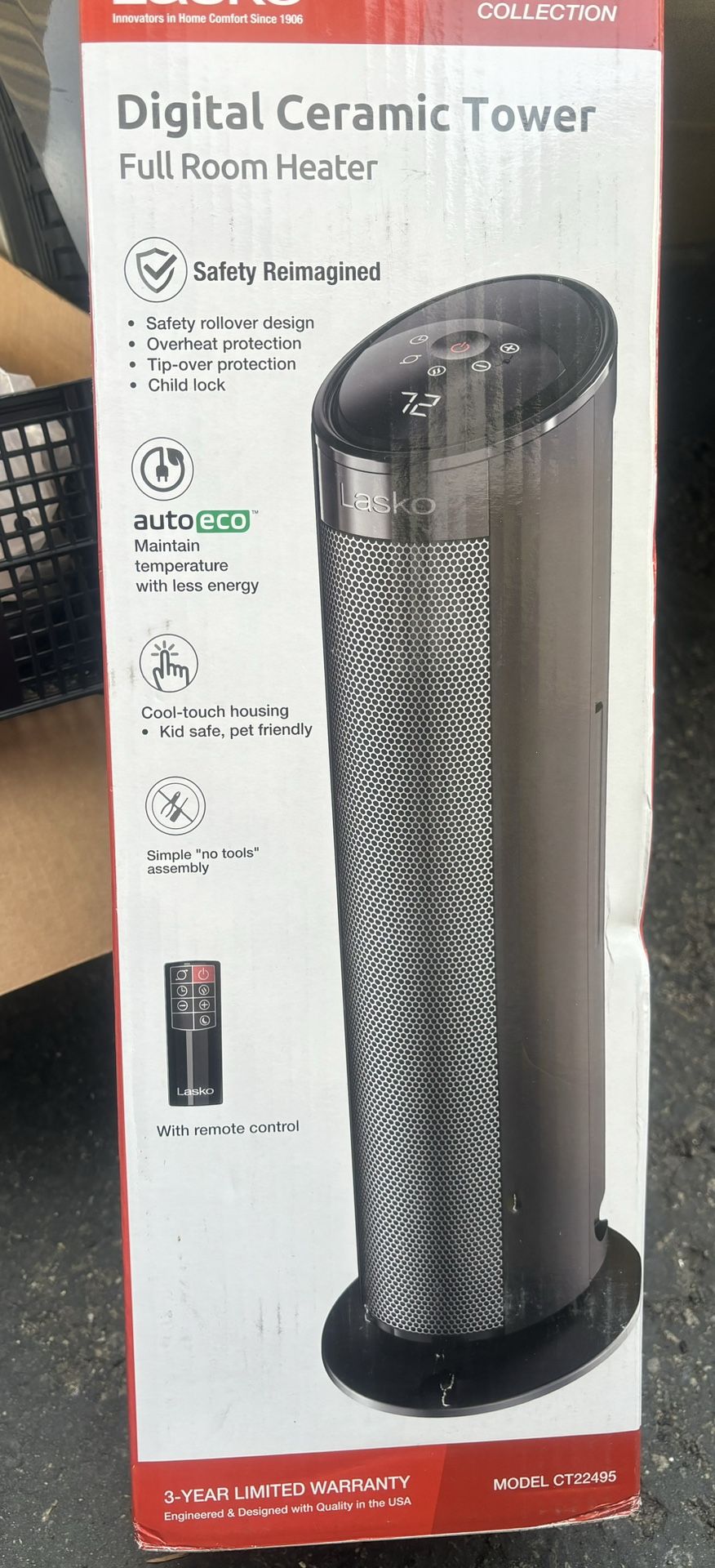 Lasko Digital Ceramic Tower Full Room Heater CT22495 Black - Used ✅