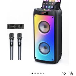 Karaoke Machine with 2 Wireless Microphones, Portable Bluetooth Speaker