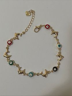 Multicolor Evil Eye with Golden Dolphins Bracelet