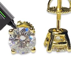 Moissanite Earrings Stud Men Women Italy 925 Sterling Silver 14K Gold 5X Layered 4MM, 5MM, 6.5MM Round Cut Earrings Screw Back Passses Diamond Tester