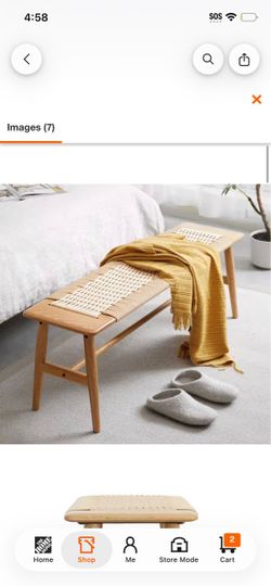 Harper & Bright Designs Natural Oak 100% Solid Wood Dining Bench with Woven Cane 31.5 in. @S4-527