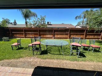 Outside glass table and high chair set
