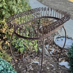 Vintage Twisted Scroll Wrought Iron Ornate Double Plant Stand H24” x L22” x W14”