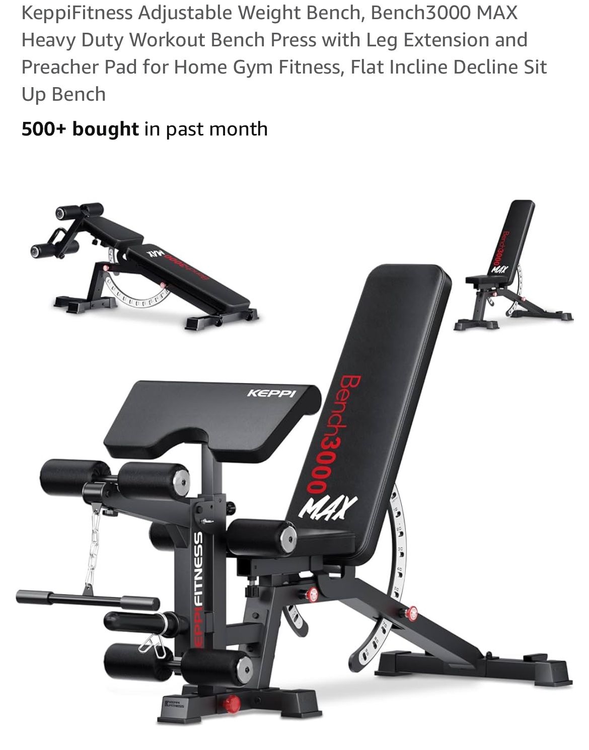 KeppiFitness Adjustable Weight Bench, Bench3000 MAX Heavy Duty Workout Bench Press with Leg Extension and Preacher Pad for Home Gym Fitness, Flat Incl