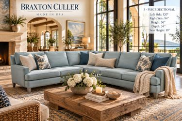 Stunning  $7K Braxton Culler 3-Piece Celadon Seafoam Green Down-Filled Sectional Sofa