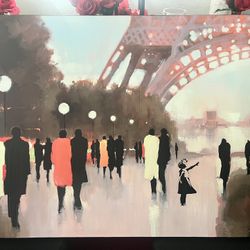 PARIS REMEMBERED by LORRAINE CHRISTIE - EIFFEL TOWER WALL ART CANVAS 32W"x24H"