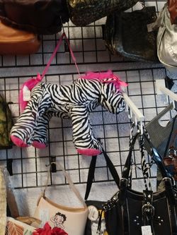 Pink black white zebra backpack purse
