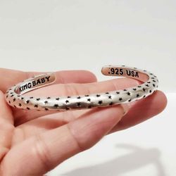 925 Sterling Silver women's ladies star print cuff bracelet Bangle Gift
