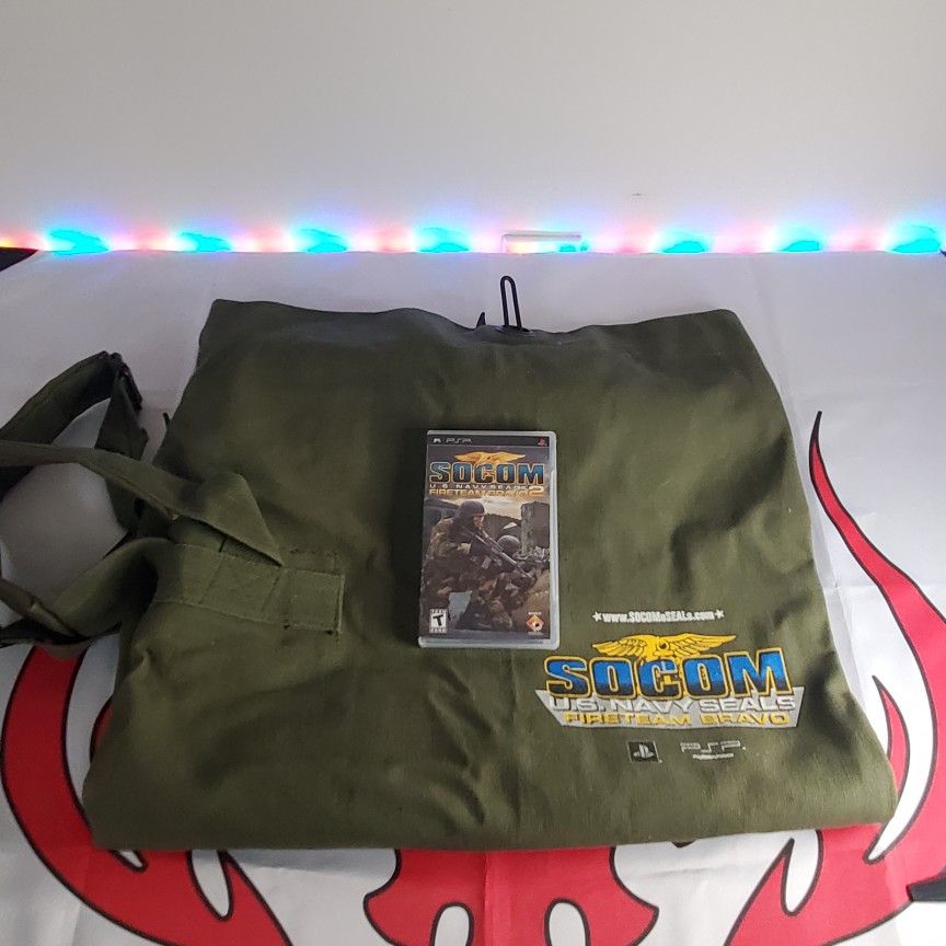 SOCOM FIRETEAM BRAVO 2 PSP Game And RARE SOCOM FIRETEAM BRAVO Military Style Duffle Promo Bag 