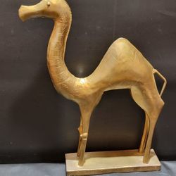 Large Hollow Brass Camel Figure - 16 Inches High - Etched Design - Unique Decor Piece