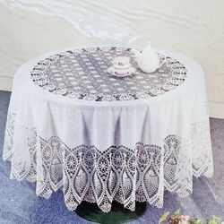 Vintage Bea At Home 70” Round Crochet Vinyl Lace Tablecloth White NOS Beatrice