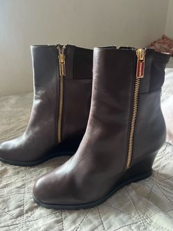 Michael Kors Brown Leather Wedge Ankle Boots