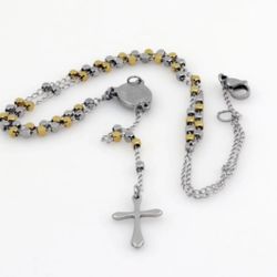 N88- Amazing Necklace Rosary, Cross, Jezus – Gold, Silver Color!