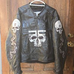 MENS LARGE ICON SKULL CREST LEATHER MOTORCYCLE JACKET