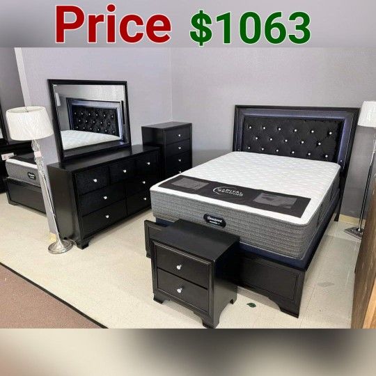 Micah Bedroom Set – Glossy Black, LED Headboard, Modern Design