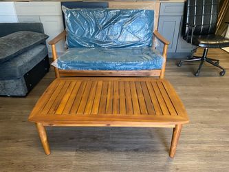 Wood Loveseat sofa and coffee table set for outdoor and indoor
