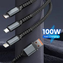 3-in-110OW 5A Fast Charging USB To Type-C Micro Fast Charger Cable For iPhone 14 13 Samsung Xiaomi Huawei iPhone 14 13 