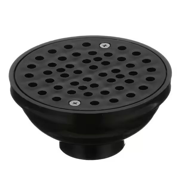 Oatey Round Black ABS Area Floor Drain with Screw-In Drain Cover Dimensions: H 3.61, W 7.13, D 7.13