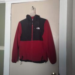 North Face Fleece size M Black/ Burgundy with hoodie 