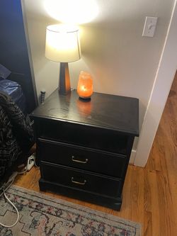 Black 2-Drawer Nightstand with Open Shelf