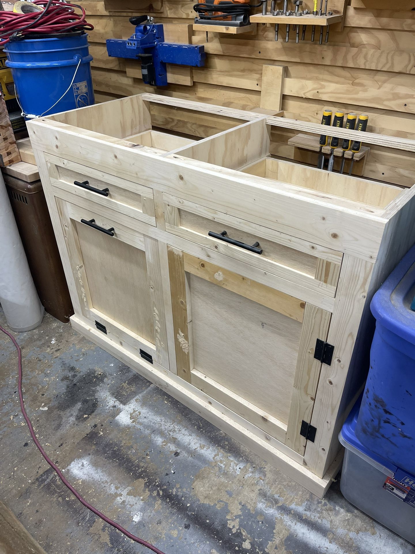 Console /hidden trash can w/drawers