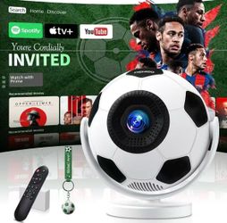 Mini Projector 4K 1280P, 2027 Upgraded Football Style Projector with WiFi 6 and Bluetooth 5.4, Auto Keystone Correction 360° Rotatable