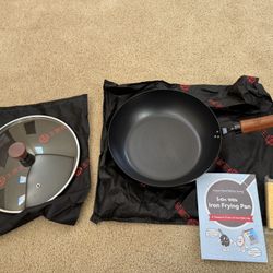 WANGYUANJI 11.02 inch Flat-Bottom Cast Iron Wok Pan