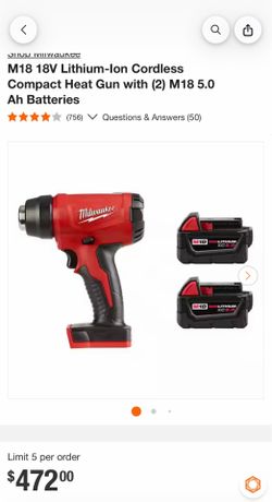 M18 18V Lithium-Ion Cordless Compact Heat Gun with (2) M18 5.0 Ah Batteries