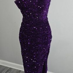 Purple sequin maxi dress with slit