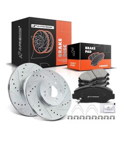 A-Premium 11.10 in (282mm) Front Drilled and Slotted Disc Brake Rotors + Ceramic Pads Kit Compatible with Honda and Acura Models - Accord 03-12/14-17,