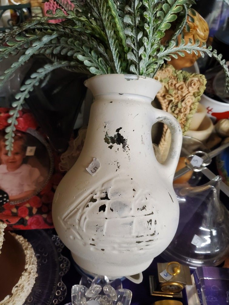 White Clear Glass Ship On Vase 2 Others $5 Each