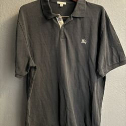 Burberry Brit Polo Shirt Mens 2XLarge Black Tartan Nova Check Accent Collared very good preowned condition