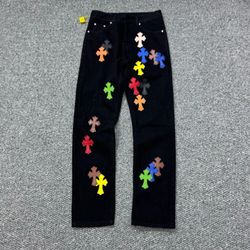 Chrome Hearts 1:1 Jeans Multi-colored Cross Patches