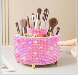 Bling Diamond 360° Rotating Vanity Makeup Brush Holder 5 Slot Organizer Pink