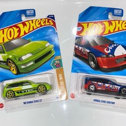 2025 Hot Wheels Green Honda Civic EG + Honda Civic Custom Lot of 2