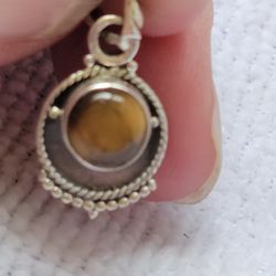 Tigers Eye And Sterling Pendant 