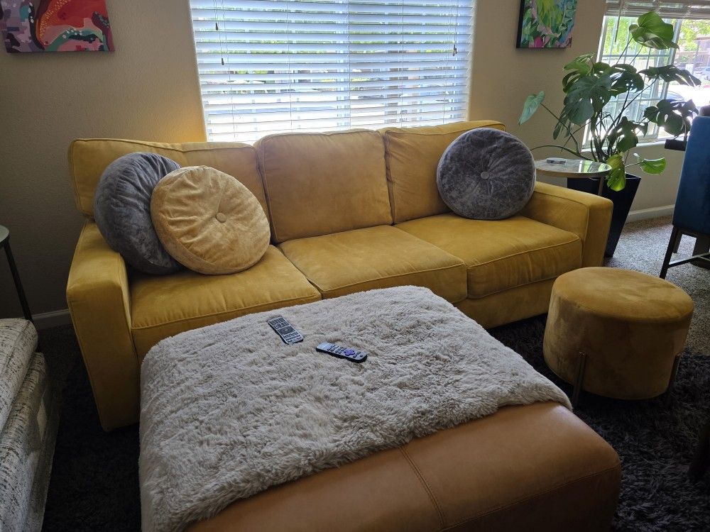 Custom Yellow Sofa With Yellow Foot Rest