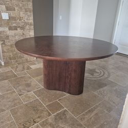 Anthropologie round fluted pedestal wood dining table