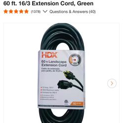 HDX 60 ft. 16/3 Extension Cord, Green