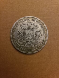 Venezuela 1901 5 Bolivares ( Low Mintage )