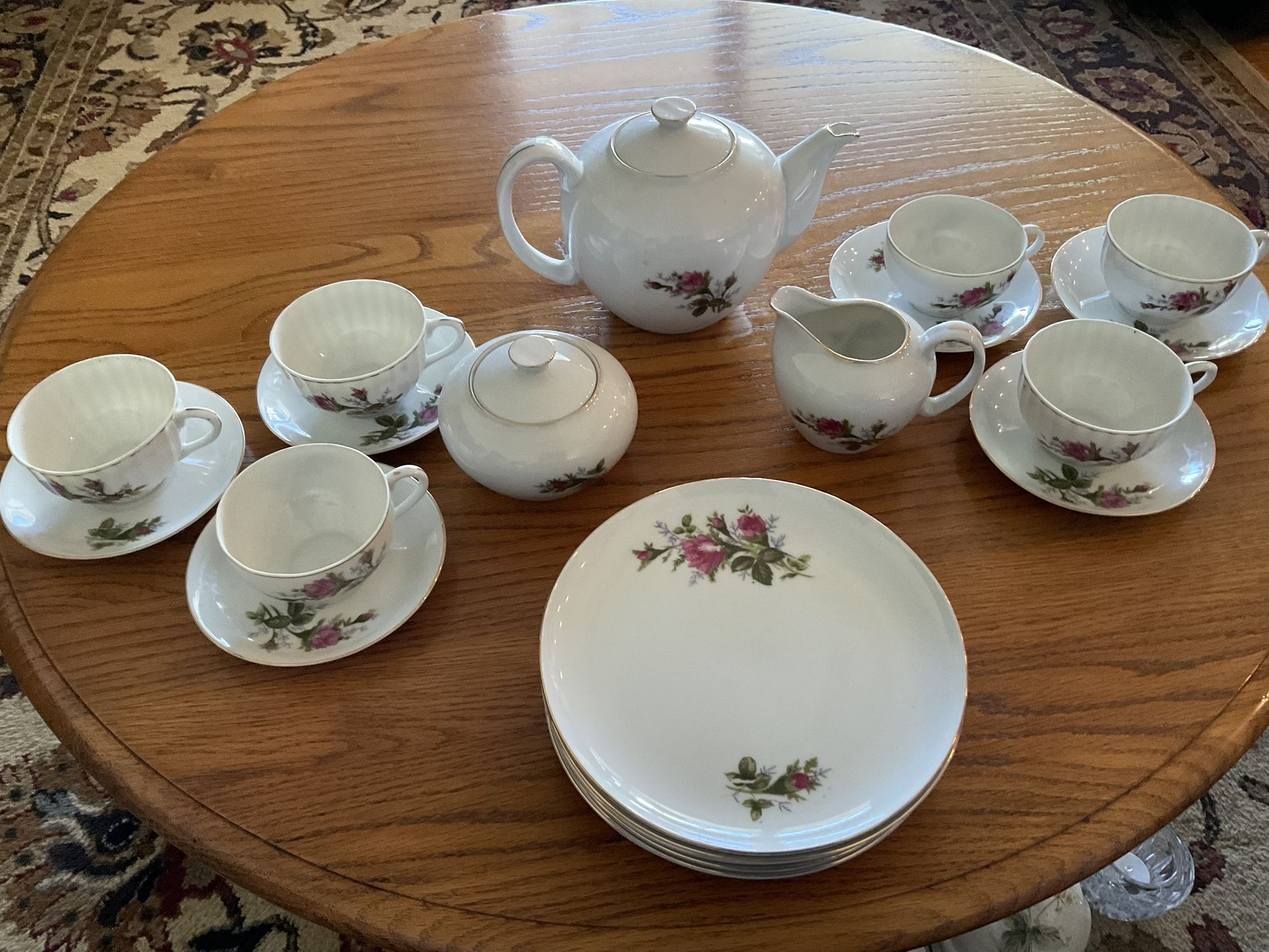 Tea Set, Japanese Fine China, Moss Rose Pattern, Beautiful Antique Ware For Display In Your Dining Room