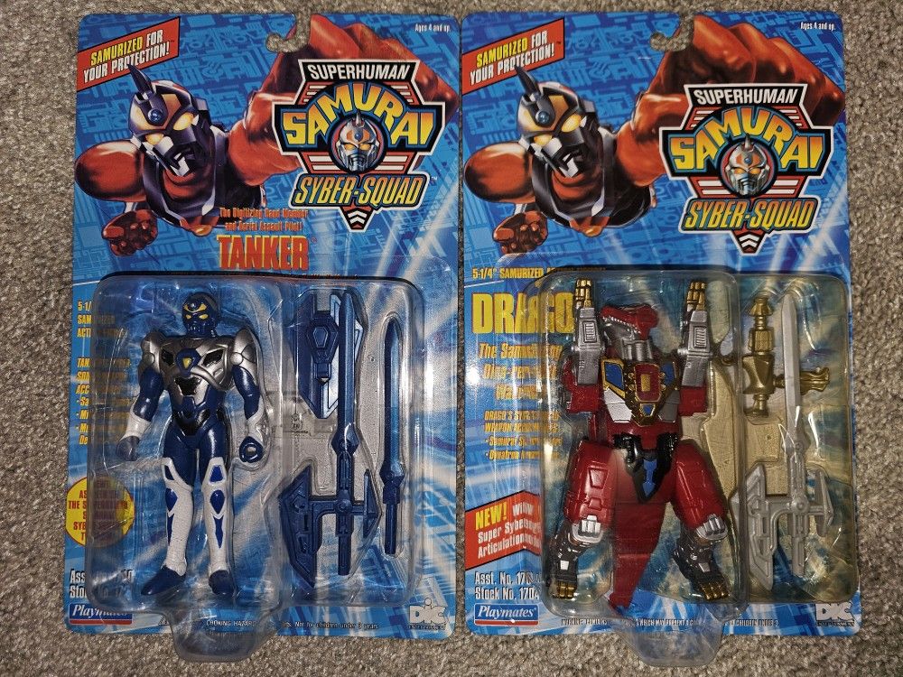 Drago & Tanker SUPERHUMAN SAMURAI SYBER SQUAD Vintage Action Figures LOT Playmates Toys 1994
