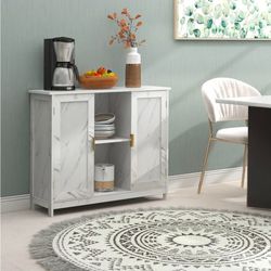 White Marble-Look Sideboard Cabinet with Doors. BRAND NEW in box original 💥