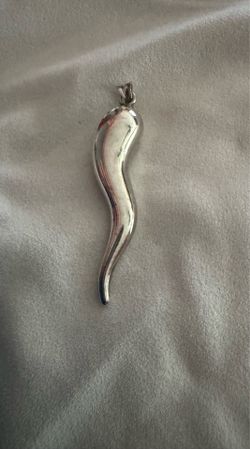Vintage Sterling Silver 7.3g Large Cornicello Italian Horn Protection Pendant, 2"