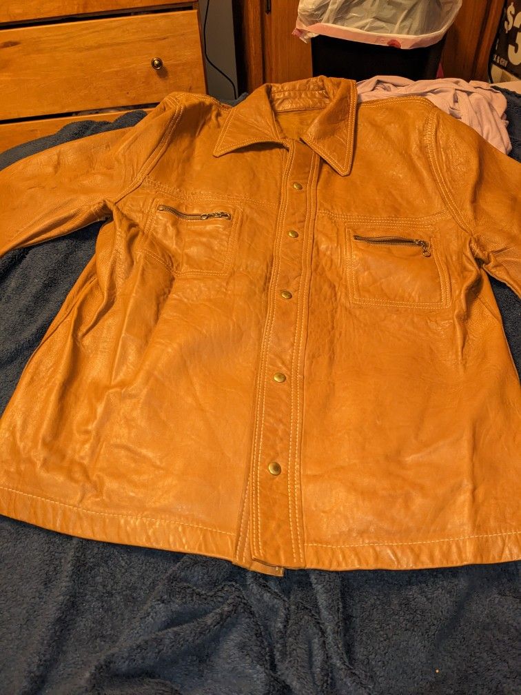 Vintage Light Brown Leather Coat Size LG