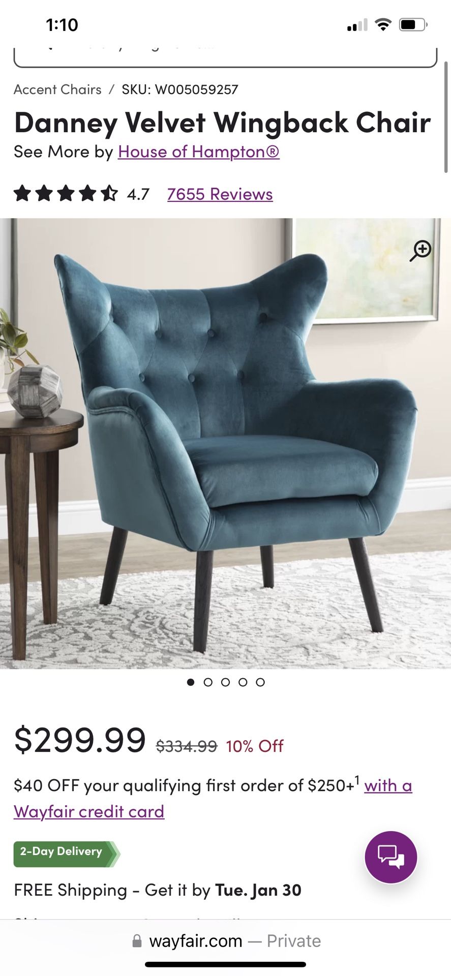 Velvet Wingback Chair