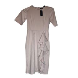 Oxiuly Womens Ruffle Crew Neck A-Line Dress Short Sleeve Pink Size S NWT
