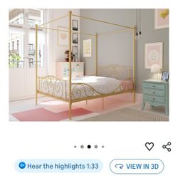 Gold Metal Canopy Full Bed Frame 